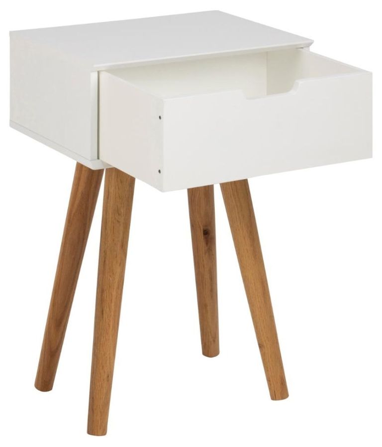 Mitra Bedside Table - 1 Drawer - White and Oak