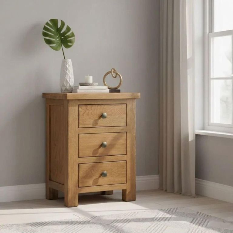 Original Bedside Cabinet - 3 Drawer - Rustic Oak