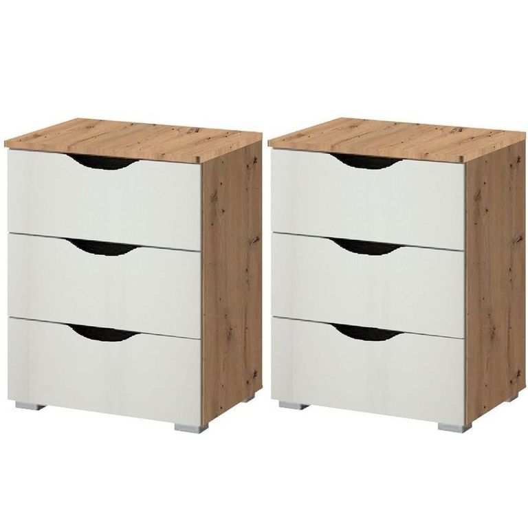 Arnstein Bedside Cabinet - 3 Drawer - Set of 2 - Artisan Oak & Alpine White