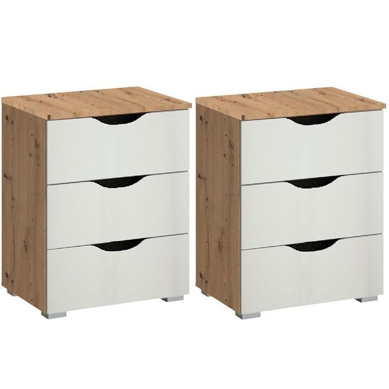 Arnstein Bedside Cabinet - 3 Drawer - Set of 2 - Artisan Oak & Alpine White