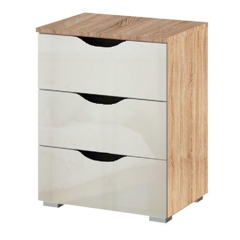 Arnstein Bedside Cabinet - 3 Drawer - Sonoma Oak & White High Gloss