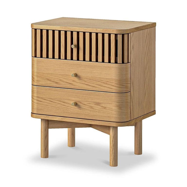 Soho Bedside Table - 3 Drawer - Slatted - Oak