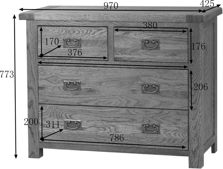Kent Chest - 2+2 Drawer - Wide - Oak