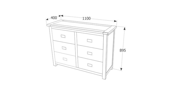 Boston Wide Chest - 6 Drawer - Dark Wood
