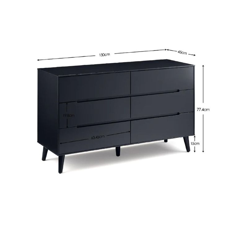 Alicia Black Wide Chest - 6 Drawer