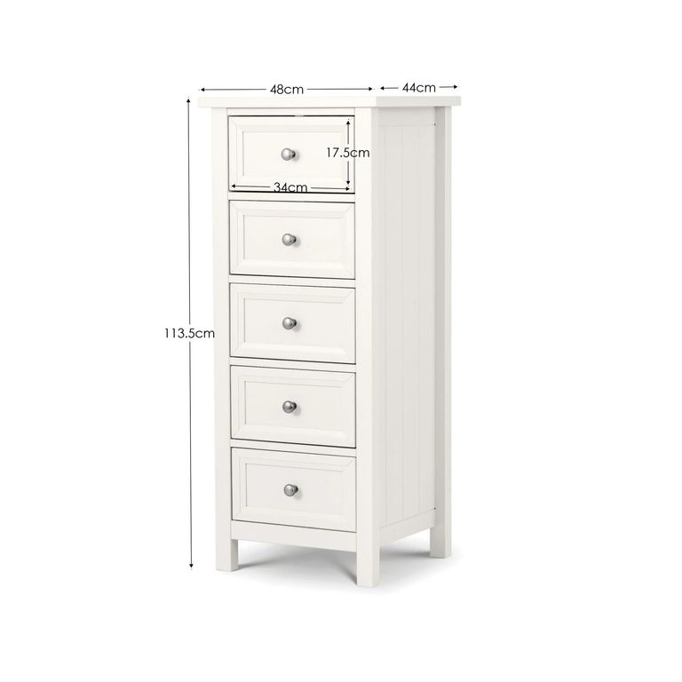 Maine Chest of Drawers - 5 Drawer - Tall - White