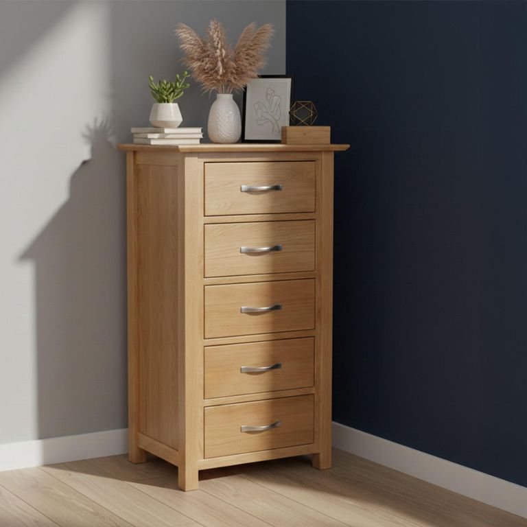Nimbus Narrow Chest - 5 Drawer - Oak
