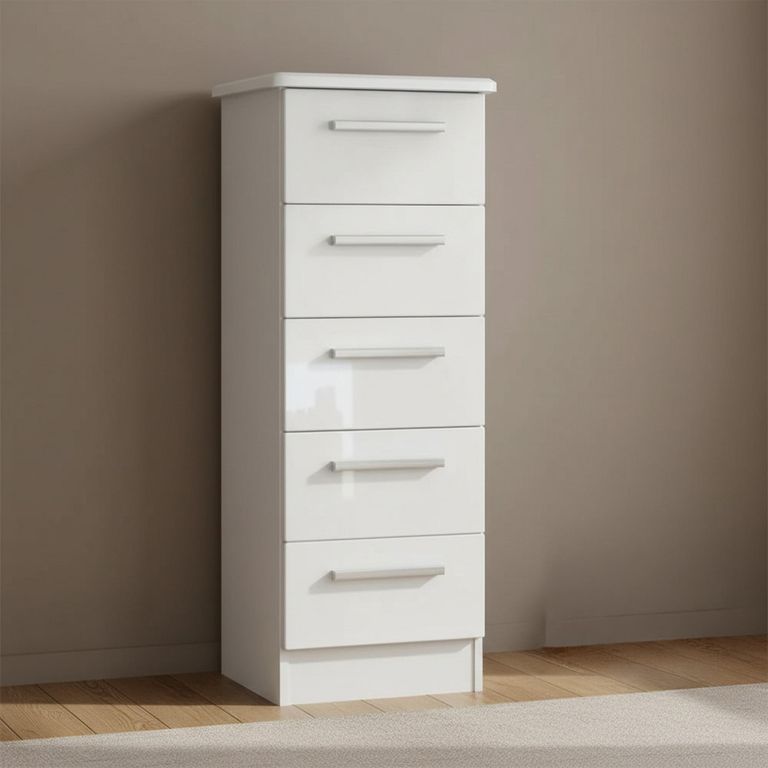 Knightsbridge Chest - Narrow - 5 Drawer - White Gloss