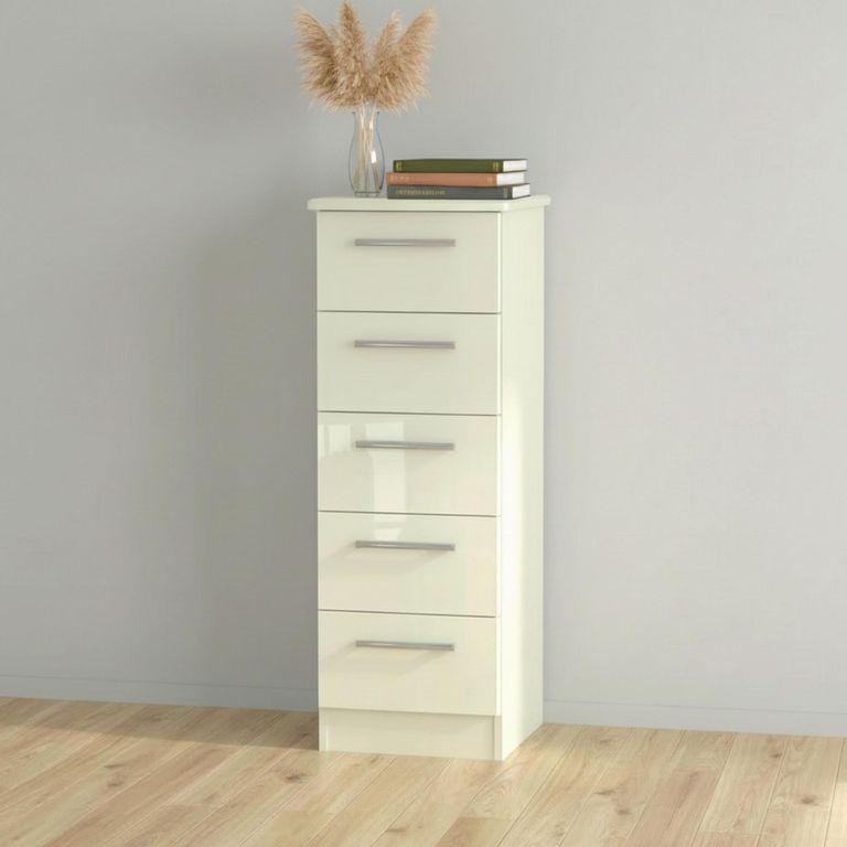 Knightsbridge Chest - 5 Drawer - Narrow - Cream Gloss