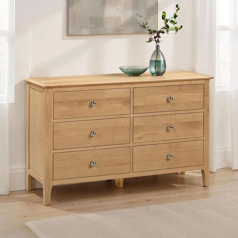 Clearance - Cotswold Chest of Drawers - 6 Drawer - Wide - Oak - FSS16997