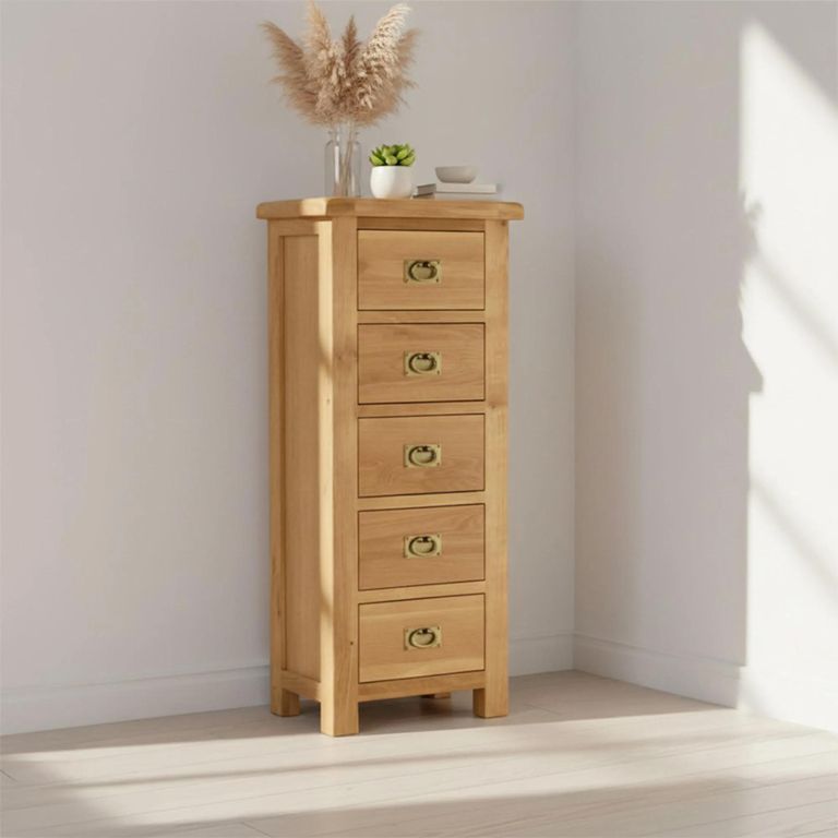 Clearance - Salisbury Premium Tallboy Chest - 5 Drawer - Oak - FSS17003