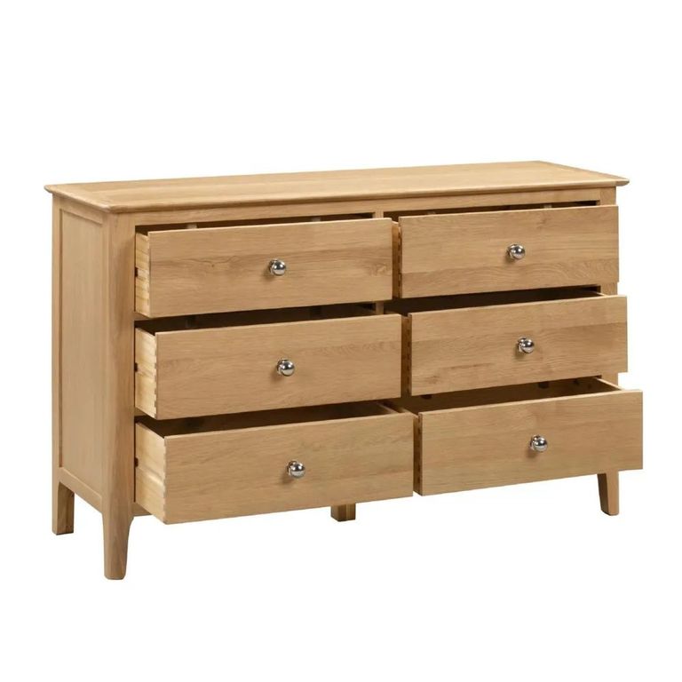 Clearance - Cotswold Chest of Drawers - 6 Drawer - Wide - Oak - FSS16997