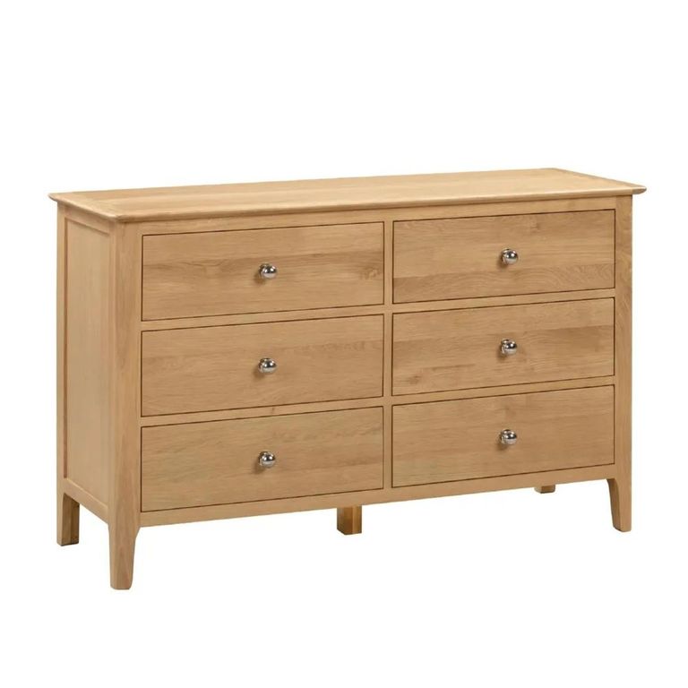 Clearance - Cotswold Chest of Drawers - 6 Drawer - Wide - Oak - FSS16997