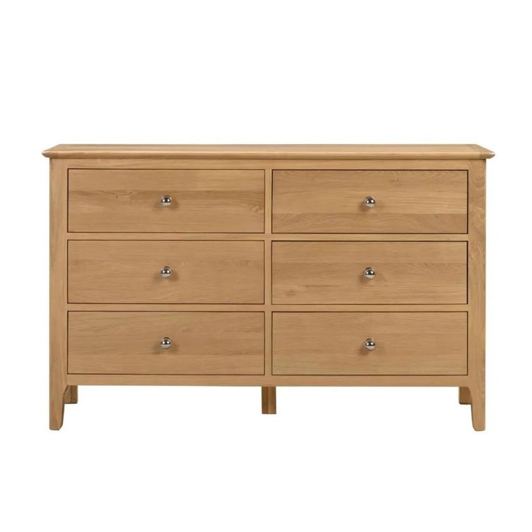 Clearance - Cotswold Chest of Drawers - 6 Drawer - Wide - Oak - FSS16997