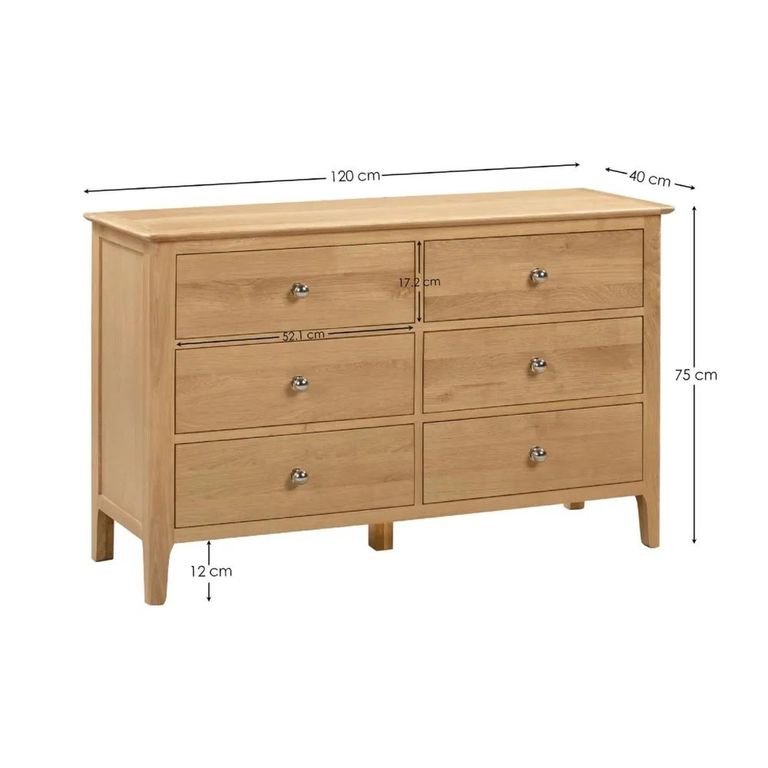 Clearance - Cotswold Chest of Drawers - 6 Drawer - Wide - Oak - FSS16997