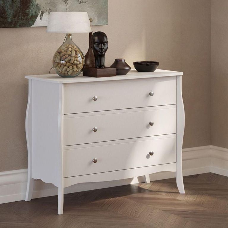 Clearance - Baroque Chest - 3 Drawer - Wide - White - A529