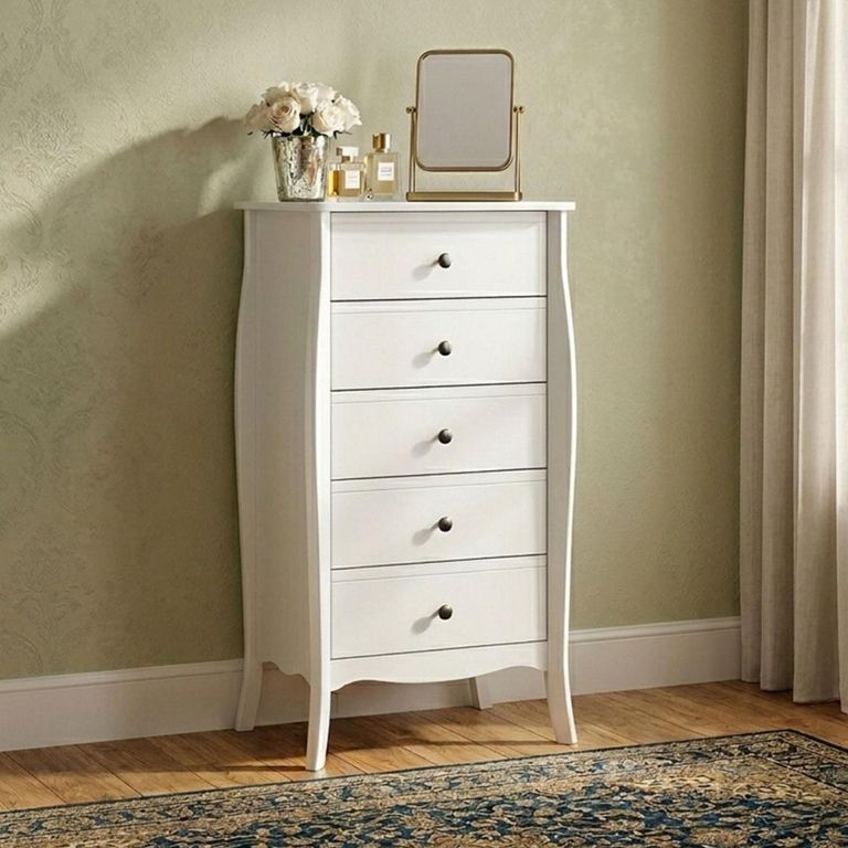 Clearance - Baroque Chest - 5 Drawer - Narrow - White - A517