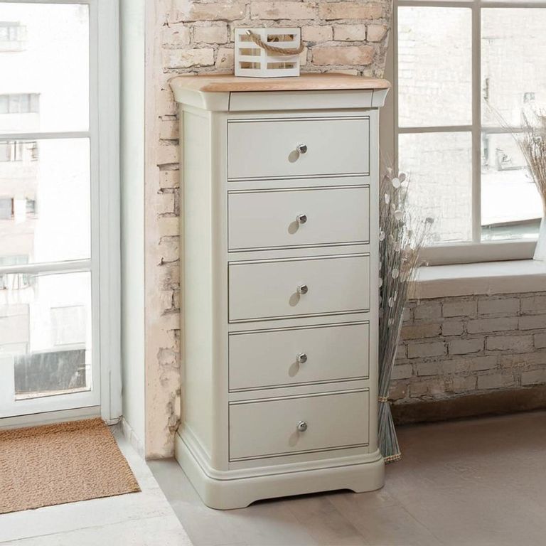 Clearance - Cromwell Tall Chest - 5 Drawer - Grey Painted - A415