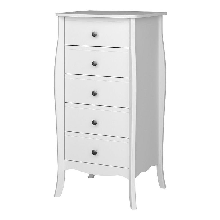 Clearance - Baroque Chest - 5 Drawer - Narrow - White - A517