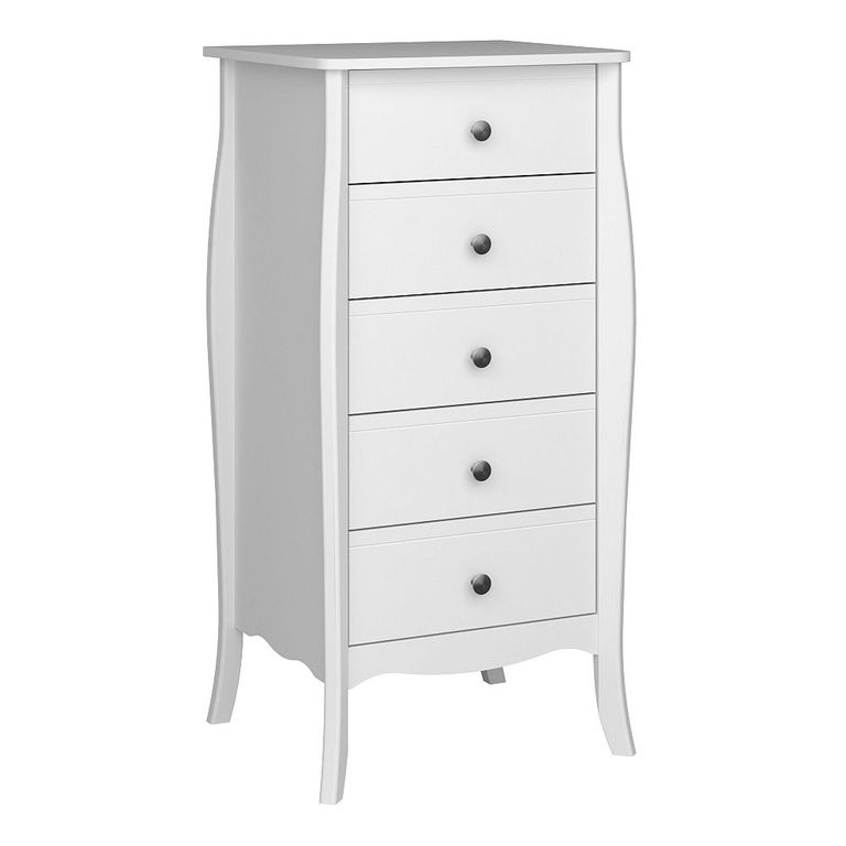 Clearance - Baroque Chest - 5 Drawer - Narrow - White - A518