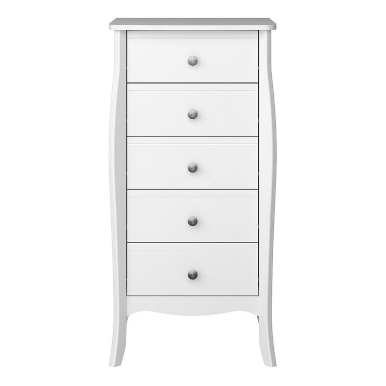Clearance - Baroque Chest - 5 Drawer - Narrow - White - A518