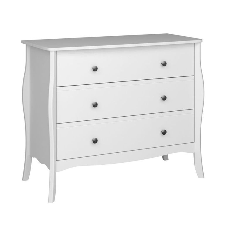 Clearance - Baroque Chest - 3 Drawer - Wide - White - A529
