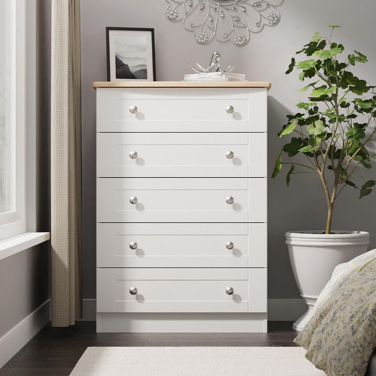 Sussex Chest - 5 Drawer - White and Oak