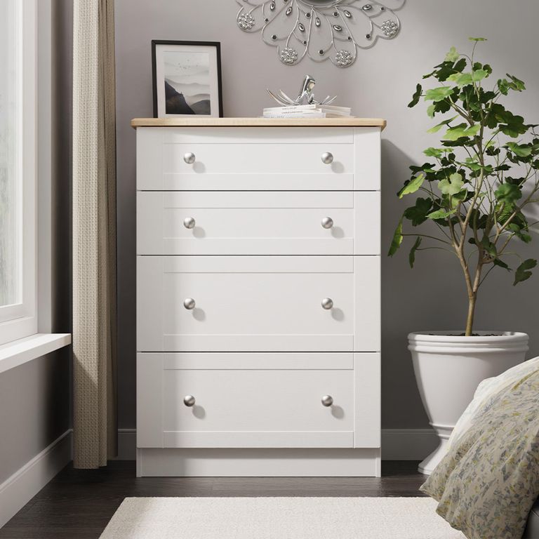 Sussex Deep Chest - 4 Drawer - White and Oak
