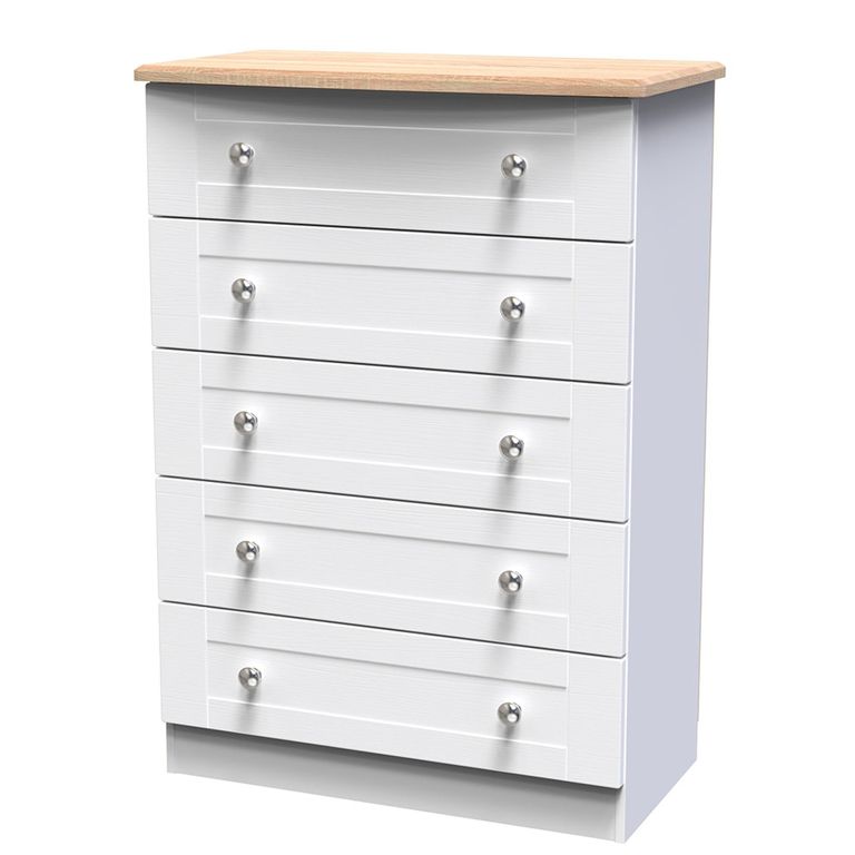 Sussex Chest - 5 Drawer - White and Oak