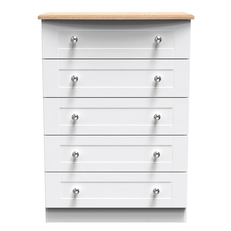 Sussex Chest - 5 Drawer - White and Oak