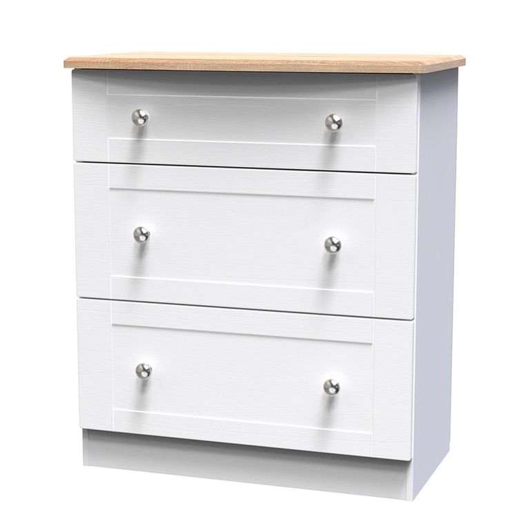 Sussex Deep Chest - 3 Drawer - White and Oak