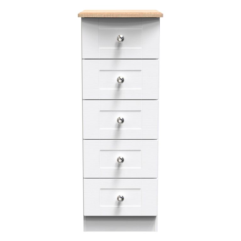 Sussex Narrow Chest - 5 Drawer - White and Oak