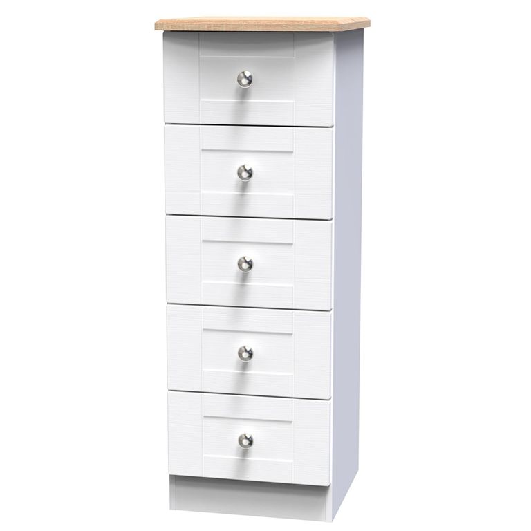 Sussex Narrow Chest - 5 Drawer - White and Oak