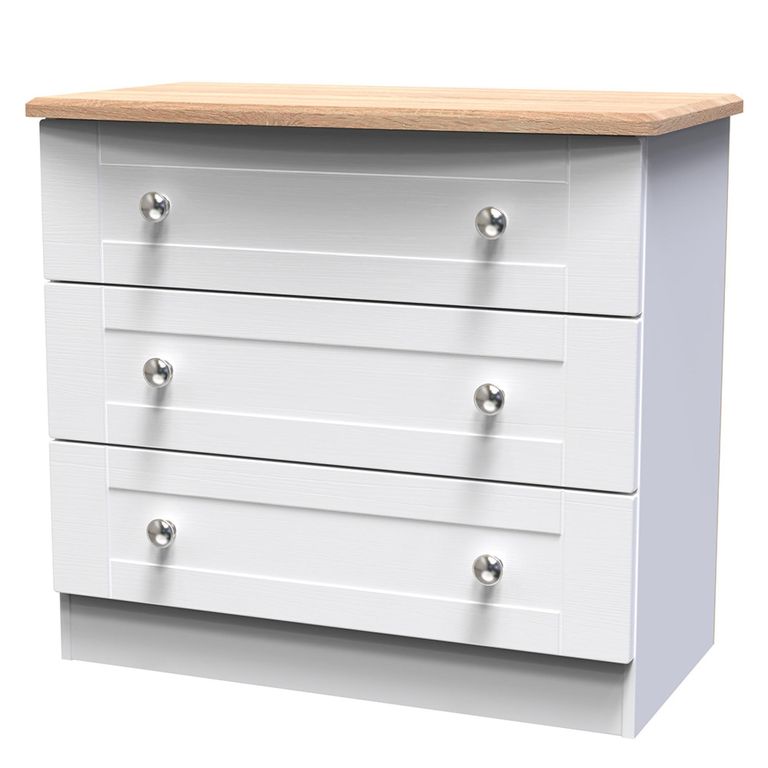 Sussex Small Chest - 3 Drawer - White and Oak