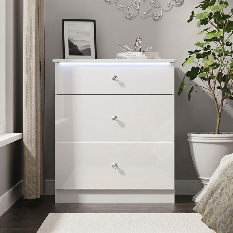 Lumiere Chest - Deep - 3 Drawer - White Gloss