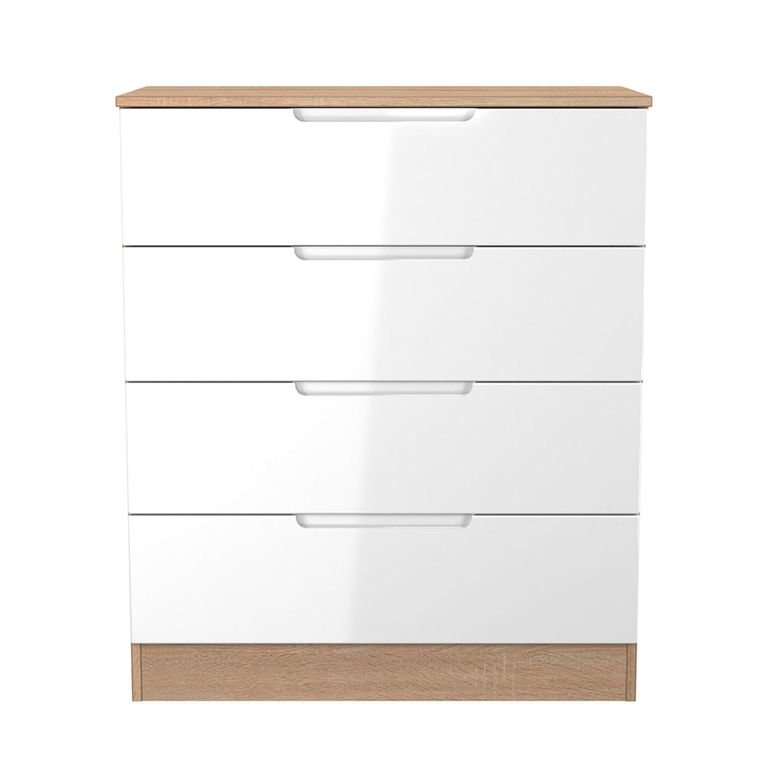 Milan Chest - 4 Drawer - White Gloss and Oak