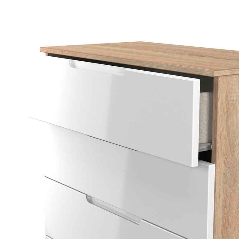 Milan Chest - 4 Drawer - White Gloss and Oak