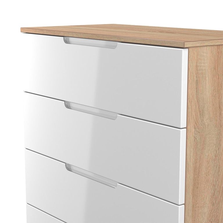 Milan Chest - 4 Drawer - White Gloss and Oak