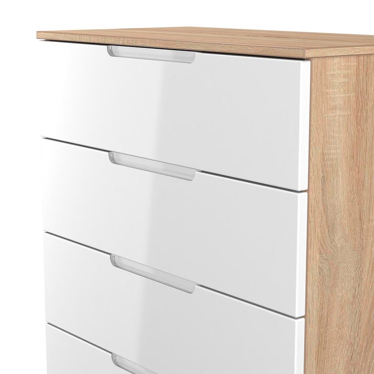 Milan Chest - 5 Drawer - White Gloss and Oak