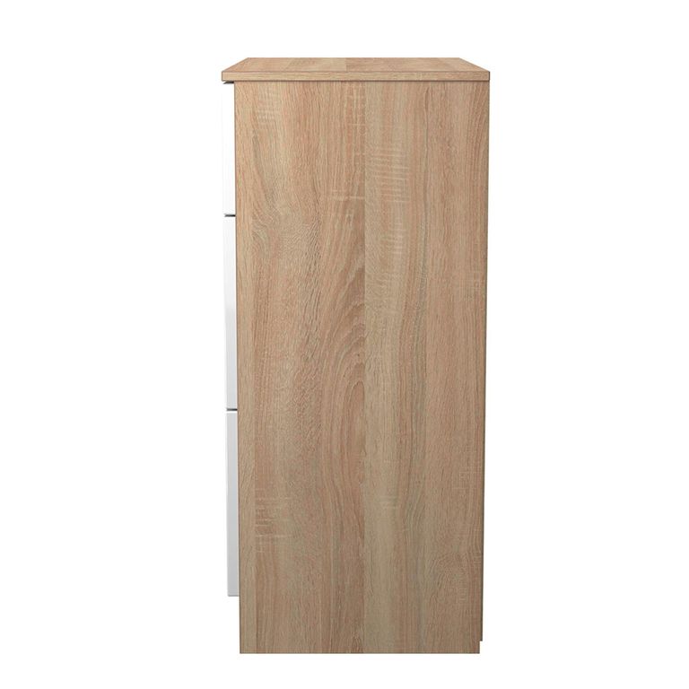 Milan Chest - Deep - 3 Drawer - White Gloss and Oak