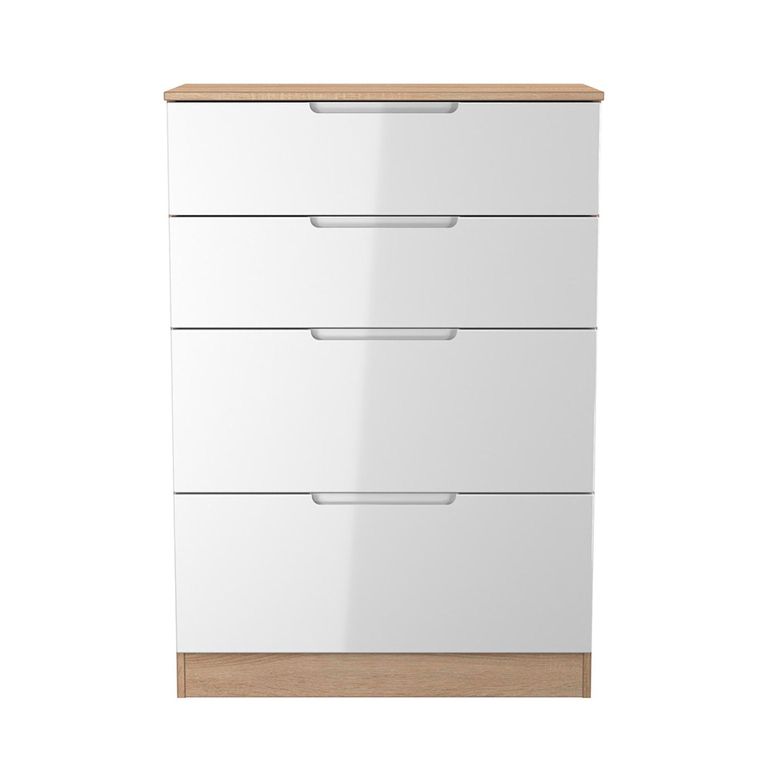 Milan Chest - Deep - 4 Drawer - White Gloss and Oak