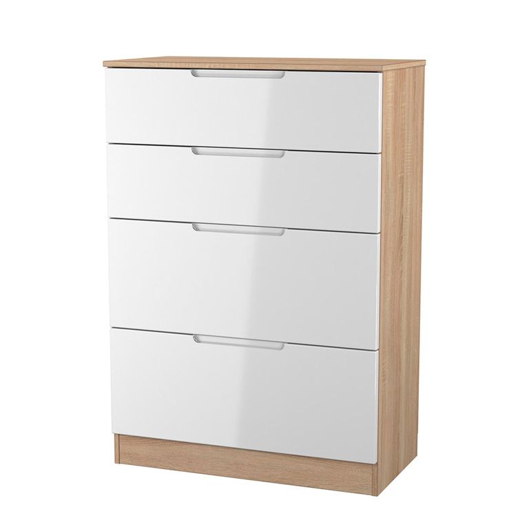 Milan Chest - Deep - 4 Drawer - White Gloss and Oak