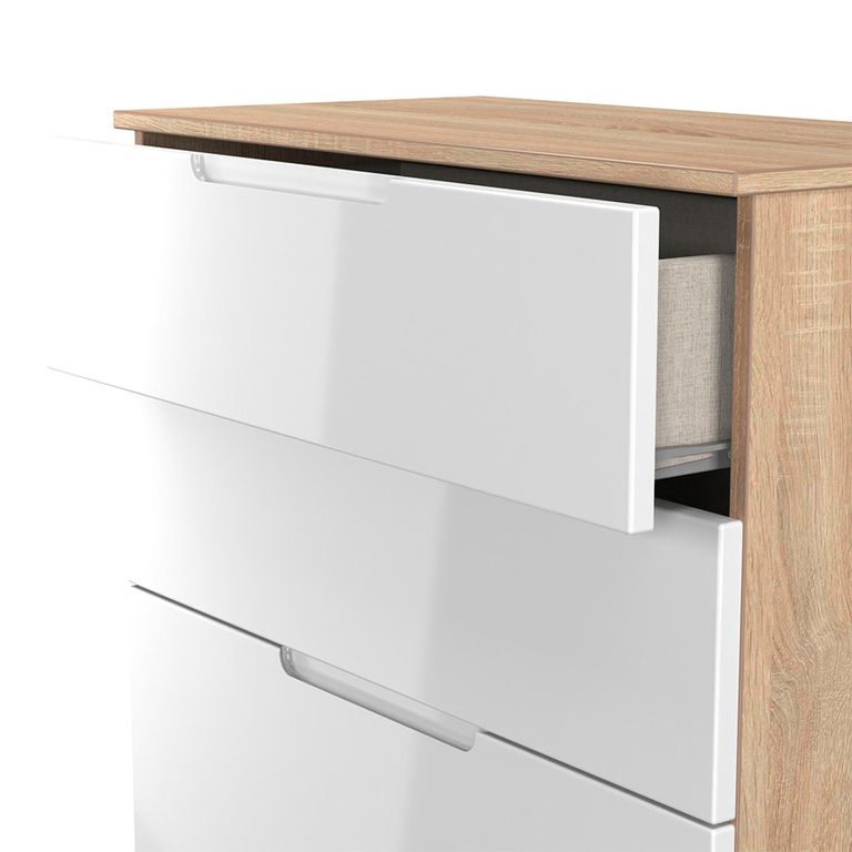 Milan Chest - Deep - 4 Drawer - White Gloss and Oak