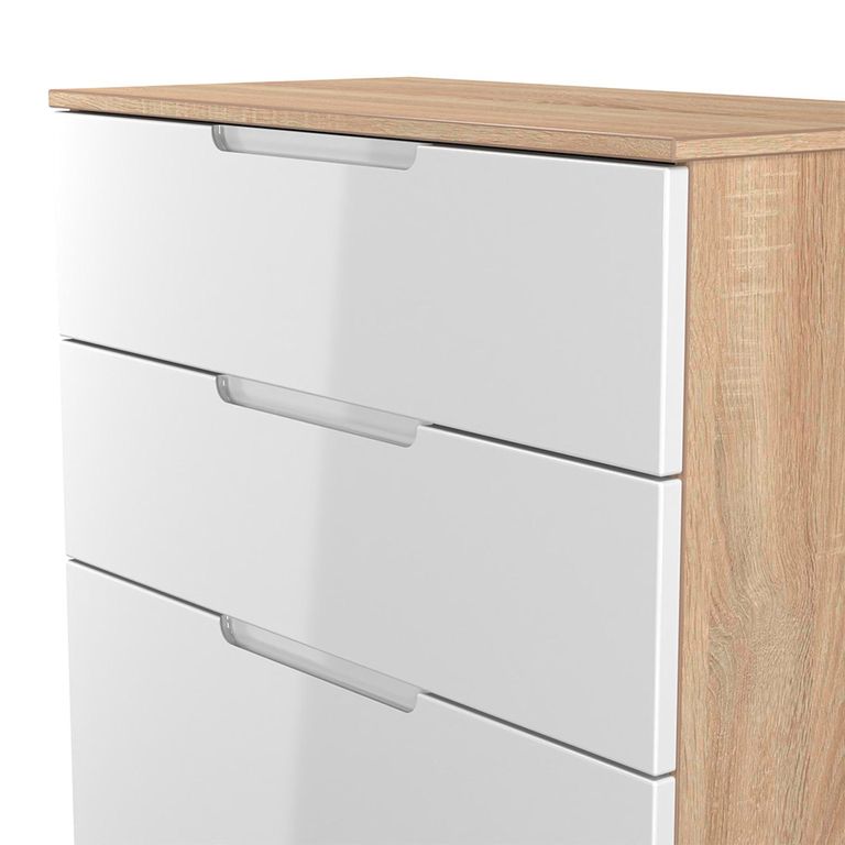 Milan Chest - Deep - 4 Drawer - White Gloss and Oak
