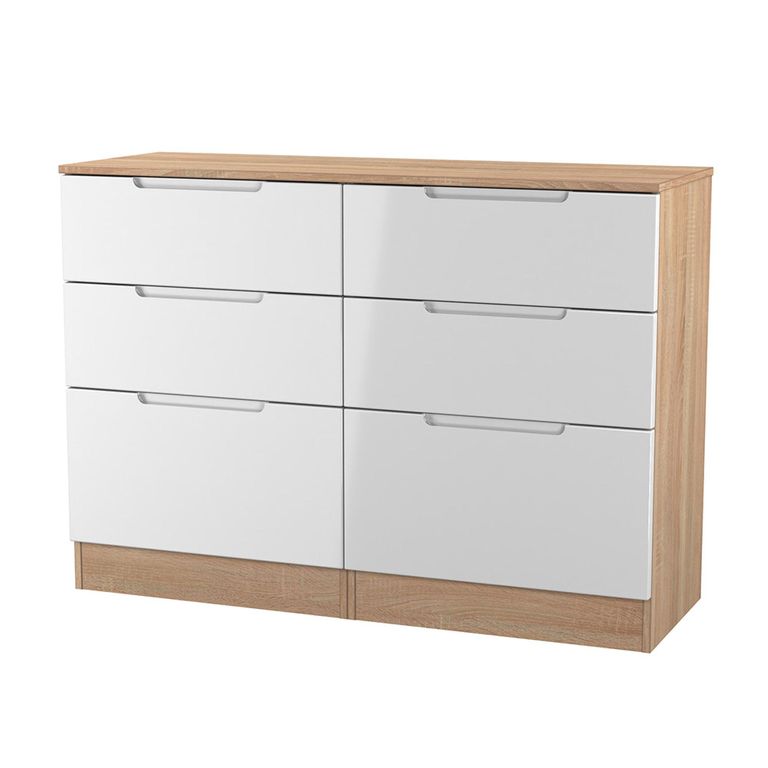 Milan Chest - Midi - 6 Drawer - White Gloss and Oak