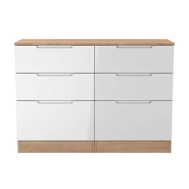 Milan Chest - Midi - 6 Drawer - White Gloss and Oak