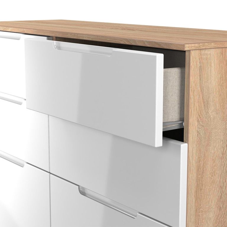 Milan Chest - Midi - 6 Drawer - White Gloss and Oak