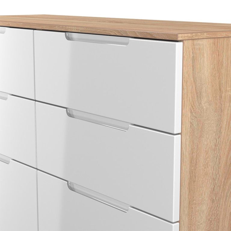 Milan Chest - Midi - 6 Drawer - White Gloss and Oak
