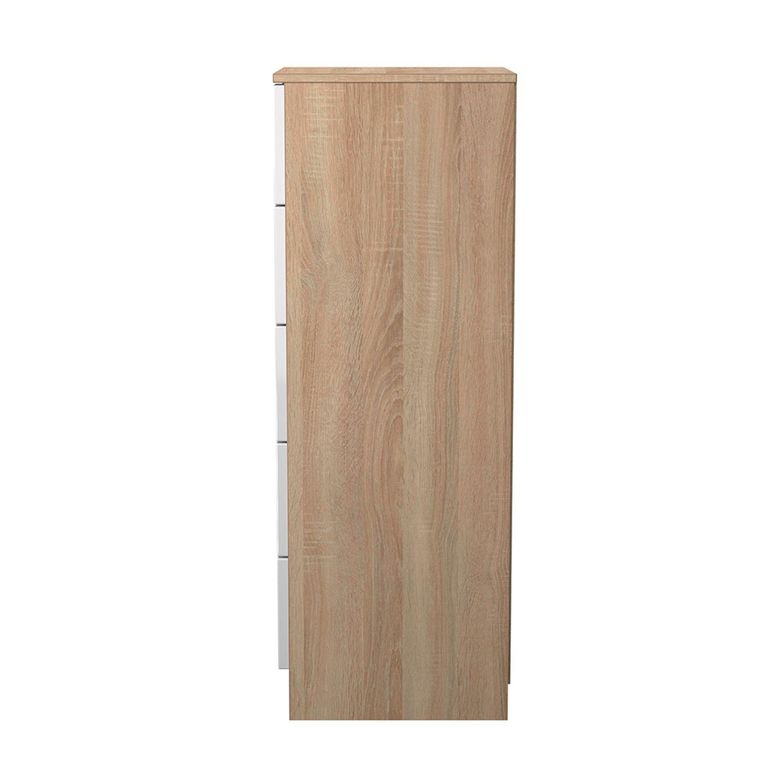 Milan Chest - Narrow - 5 Drawer - White Gloss and Oak
