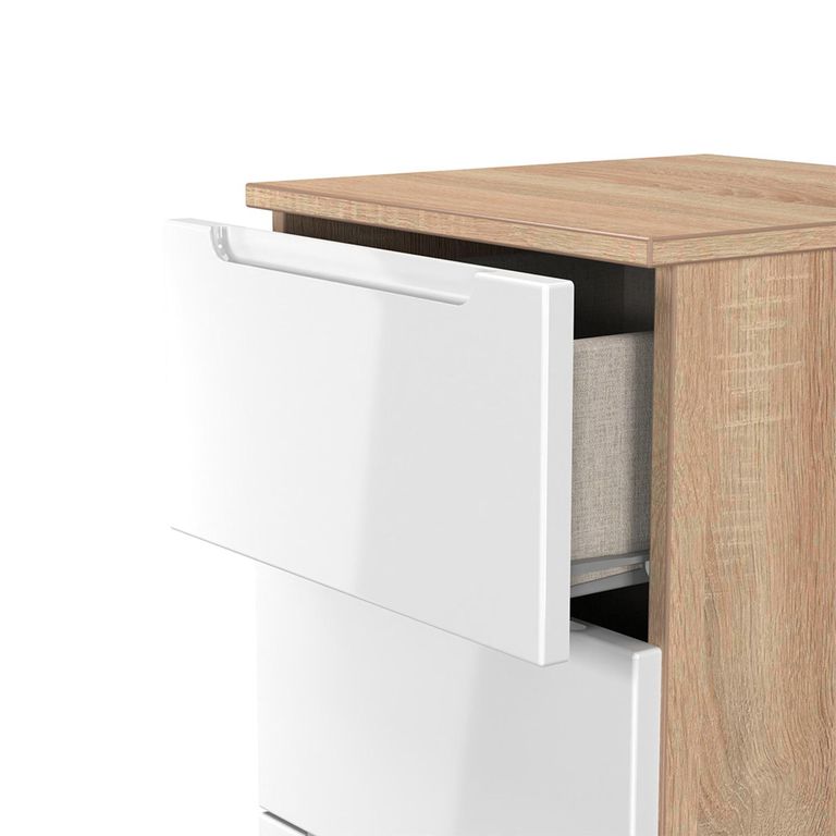 Milan Chest - Narrow - 5 Drawer - White Gloss and Oak